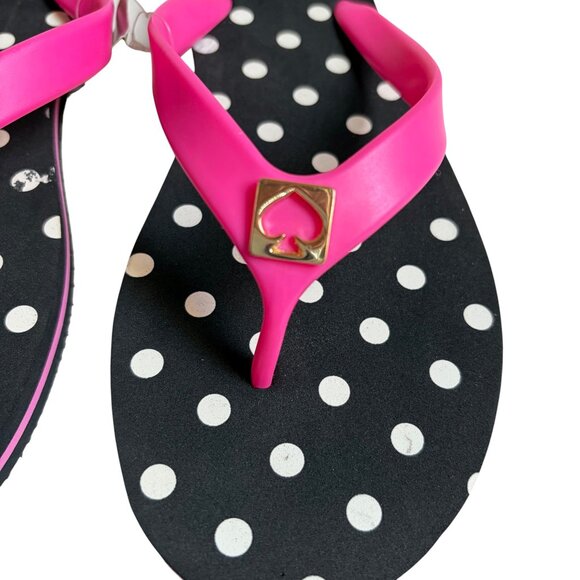 NWT Kate Spade Gulabi Pink Black & White Polka Dot Flip Flops - Size 9 - Picture 4 of 8